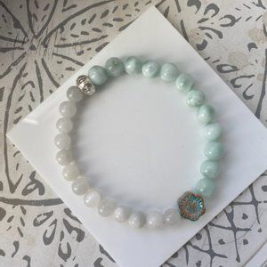 Green Angelite and Rainbow Moonstone bracelet
